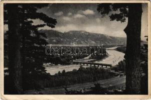 1946 Lustenau, vom Schweizer Berg aus gesehen / general view, bridge (EK)