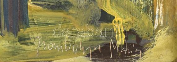 Zsombolyai Mária (?-): Az ősz tüze. Olaj, farost. Jelzett. Dekoratív, kissé sérült fakeretben. 47X56...