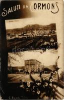 1918 Cormons, Panorama, Piazza della Stazione / general view, square, hotel, railway station. E. Bianchi. Floral + K.u.K. 7. Eisenbahnkompagnie (EK)