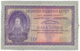 Nagy-Britannia ~1900. Bradbury, Wilkinson & Co. Ltd. bankjegy, postai bélyeg, részvény véső és nyomtató cég reklámja, melynek egyik oldala bankjegy-, másik oldala részvényszerű T:I- United Kingdom ~1900. Bradbury, Wilkinson & Co. Ltd. banknote- and share-like advertisement of an engraver and printer of banknotes, postage stamps and share certificates C:AU