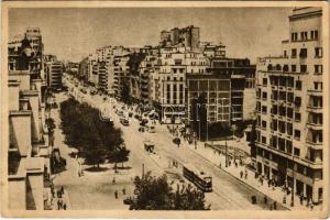 1956 Bucharest, Bukarest, Bucuresti, Bucuresci; B-dul Nicolae Balcescu / street view, tram (EK)