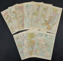 cca 1890-1910 10 db Európa történelmi térkép, a Műveltség Könyvtára (Athenaeum), ill. Helmár Ágost történelmi atlaszának mellékletei. Vegyes állapotban, 30x24 cm körül.
