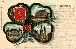1904 Bremen, Börse, Rathaus, Dom / stock market, town hall, cathedral, coat of arms. Verlag & Druck Kunstanstalt Rosenblatt 9201. Art Nouveau, floral, litho (EK)