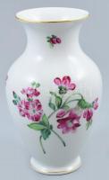 Herendi virágmintás porcelán váza, kézzel festett, jelzett, kis kopásnyomokkal, m: 17,5 cm