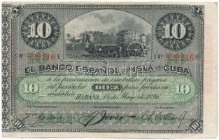 Kuba 1896. 10P vörös PLATA felülbélyegzéssel a hátoldalán T:III Cuba 1896. 10 Pesos with red PLATA overprint on the back C:F Krause P#49d