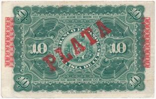 Kuba 1896. 10P vörös "PLATA" felülbélyegzéssel a hátoldalán T:III
Cuba 1896. 10 Pesos wit...