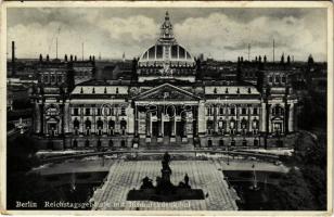 1936 Berlin, Reichstagsgebäude mit Bismarckdenkmal / Parliament building + BERLIN OLYMPIA-STADION XI. Olympiade 1936 So. Stpl. (EK)