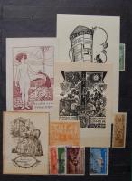 Bélyegzés és díjjegy kivágások, ex librisek, levélzárók, stb. 12 lapos A/4 berakóban