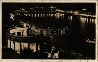 1931 Budapest I. Dunai látkép Szent Gellért szoborral este, Tabán, Döbrentei tér (fl)