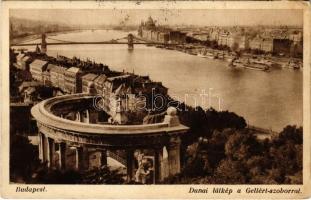 1938 Budapest I. Dunai látkép a Gellért szoborral, Tabán, Döbrentei tér, Lánchíd (fa)