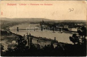 1909 Budapest I. Kilátás a Gellérthegyről, Tabán, Lánchíd. Taussig A. 9968. (fa)