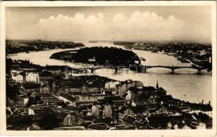 1936 Budapest, Margit híd, kilátás a Szent Margitszigetre (ragasztónyom / glue marks)