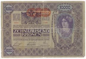 Ausztria 1919. 10.000K hátlap rajzos, piros "Deutschösterreich" felülbélyegzéssel, II. kiadás T:III- Austria 1919. 10.000 Kronen both sides with German text, with red "Deutschösterreich" overprint, 2. issue C:VG Krause P#66