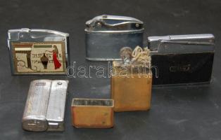 5db régi benzines öngyújtó, közötte működőképessel / 5 old petrol lighters, one working