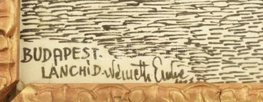 Németh Endre (?-?): Lánchíd, Budapest, 1987. Filctoll, papír, jelzett. Üvegezett, sérült fakeretben,...