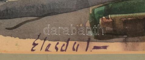 Élesdy István (1912-1987): Bécsi kapu tér, Fortuna utca. Akvarell, papír, jelzett. Kiállítva: Csontv...