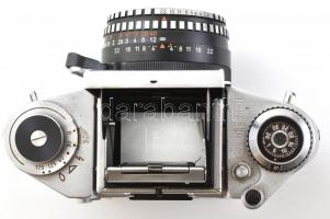cca 1960-1970 Exa 1a fényképezőgép, Meyer-Optik Domiplan f/2,8 50mm objektívvel, eredeti tokjában + ...