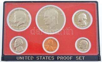 Amerikai Egyesült Államok 1976S 1c - 1$ (6xklf) A függetlenség 200. évfordulója (Bicentennial) proof szett eredeti műanyag dísztokban T:PP patina, az egyiken ujjlenyomat USA 1976S. 1 Cent -1 Dollar (6xdiff) United States Bicentennial Proof Set in original plastic hardcase C:PP patina, a fingerprint on one of them