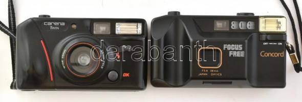 Concord 806 és Carena Twin fényképezőgépek, tokjukban + Miranda Auto Teleconverter 2x for PS, magyar...