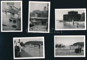 cca 1960 Budapest, árvízről készült 7 db amatőr felvétel, Lánchíd, Erzsébet-híd, Tudományos Akadémia, 6x9 cm