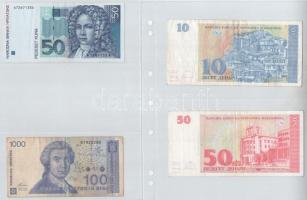 Jugoszlávia / Utódállamok 44db-os rendezett jugoszláv, szerb, horvát, szlovén, bosnyák, makedón bank...