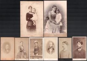 cca 1880-1900 8 db keményhátú fotó (vizitkártya, kabinetfotó) bécsi műtermekből (Winter, Pokorny & Reuter, J. Krakowszky, J. Löwy, Friedr. Baschta), 10,5x6,5 cm és 17x10,5 cm méretben