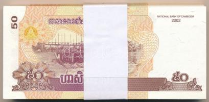 Kambodzsa 2002. 50R (100x) kötegelővel, sorszámkövetők T:I,I- Cambodia 2002. 50 Riels (100x) with wr...