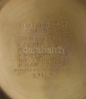 Teáskanna, fém, kopott, jelzett, m: 12 cm