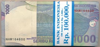 Indonézia 2013. 1000R (100x) eredeti banki kötegelővel, sorszámkövetők T:I,I- Indonesia 2013. 1000 Rupiah (100x) with wrapper, consecutive serials C:UNC,AU Krause P#141