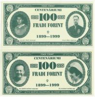 1999. 100Ft névértékű "Centenáriumi Fradi Forint" Magyar Zoltán, Csányi Béla, Nyilasi Tibor és Toldi Géza fényképével + 100Ft névértékű "Centenáriumi Fradi Forint" Dr. Kárpáti György, Dr. Gyarmati Andrea, Albert Flórián és Rudas Ferenc fényképével T:I