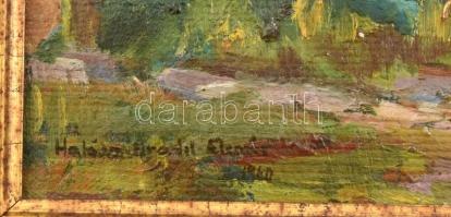 Halász-Hradil Elemér (1873-1948): Napfényes táj, 1940. Olaj, karton, jelzett. Sérült. Dekoratív fake...