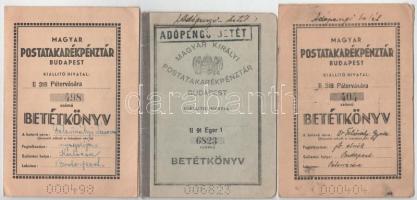 1946. Magyar Postatakarékpénztár Budapest 3db klf kitöltött betétkönyv használt állapotban