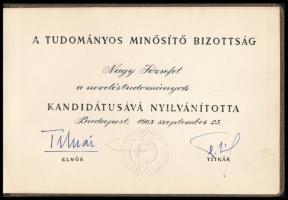 1968 Bp., a Tudományos Minősítő Bizottság által kiállított, neveléstudományi kandidátusi oklevél Nag...