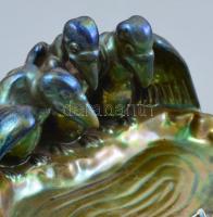 Zsolnay eozin mázas keselyűs tál, 1920 körül, jelzett, kopásnyomokkal, sérült, 16,5×10,5 cm