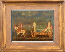 Nagy Sándor (1869-1950): Lovas jelenet. Olaj, karton. Jelzett. Fakeretben. 17x23 cm