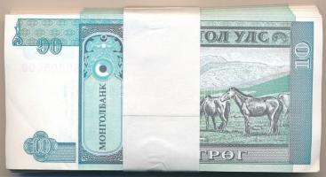 Mongólia 1993. 10T (100x) sorszámkövetők, kötegelővel T:I,I- Mongolia 1993. 10 Tugrik (100x) consecu...