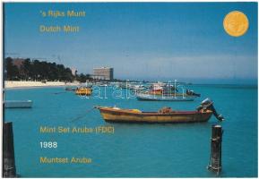 Aruba 1988. 5c - 2 1/2Fl (6xklf) forgalmi sor + Aruba zseton szettben, karton dísztokban T:1 patina Aruba 1988. 5 Cents - 2 1/2 Florin (6xdiff) + Aruba token in set, in cardboard case C:UNC patina