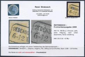 1858 2kr II. tipus sárga OEDENBU(RG) Certificate: Strakosch