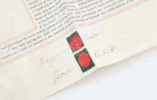 1856 London, angol nyelvű birtokügyi (ingatlan bérbeadási) szerződés, pergamen, viaszpecsétekkel, ok...