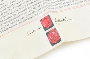 1856 London, angol nyelvű birtokügyi (ingatlan bérbeadási) szerződés, pergamen, viaszpecsétekkel, ok...