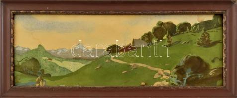 E. C. (?) jelzéssel: Hegyvidéki táj, 1908. Akvarell, papír. Üvegezett fakeretben. 11,5x31 cm
