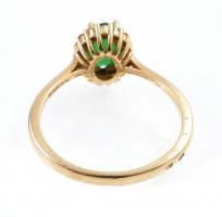 Arany (Au) 14 K zöld köves gyűrű és függő, jelzett, méret: 54, 1,6×0,6 cm, bruttó: 3,2 g