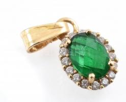 Arany (Au) 14 K zöld köves gyűrű és függő, jelzett, méret: 54, 1,6×0,6 cm, bruttó: 3,2 g