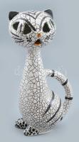 Iparművészeti repesztett mázas kerámia cica, jelzés nélkül, hibátlan, m: 22,5 cm