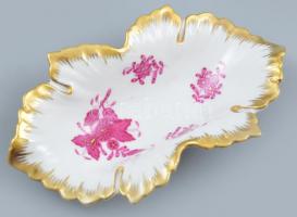 Herendi pur-pru Apponyi mintás leveles tálka. Kézzel festett porcelán, jelzett, hibátlan, 15×9 cm.