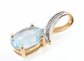 Arany (Au) 14K kék köves függő, jelzett, 1,6×0,6 cm, bruttó: 0,9 g
