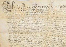 1706 Angol nyelvű birtokügyi szerződés Mark Gabry és William Lynch felek között, pergamen, viaszpecs...