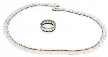 Ezüst(Ag) meander mintás nyaklánc és gyűrű, jelzett, h: 43,5 cm, méret: 58, nettó: 18,1 g