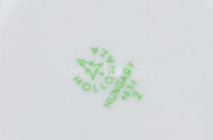 Hollóházi retró piros porcelán mokkás készlet, matricás, jelzett, kopásokkal