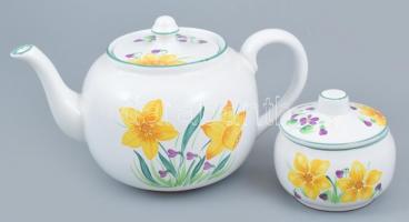 Herendi Village Pottery, majolika reggeliző készlet, kézzel festett kerámia, , Jelzett. Kopásnyomokk...